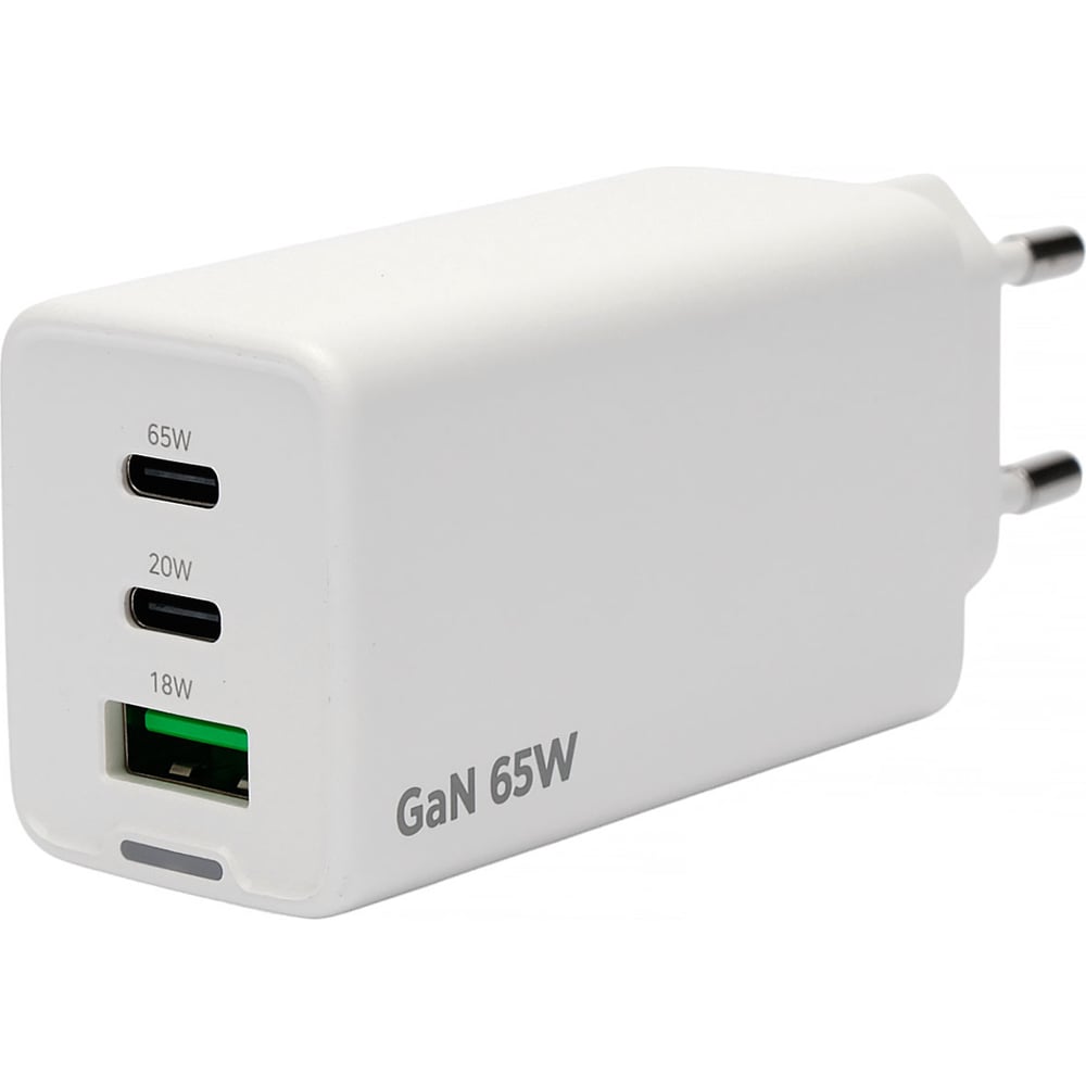 Изображение товара Зарядное устройство Cablexpert 65Вт GaN с 3 портами Type-C и USB, белое