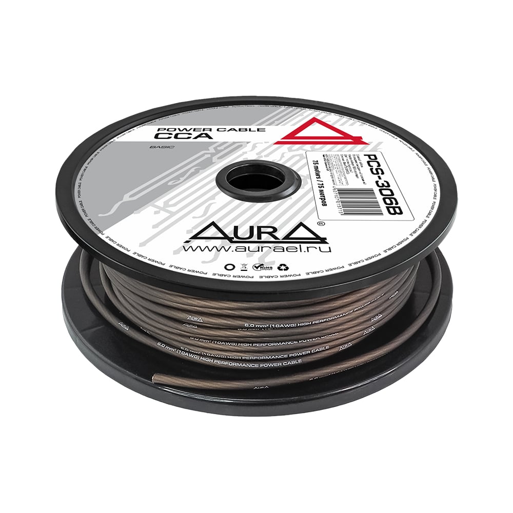 Изображение товара Кабель силовой AURA 10AWG 6мм2 75м черный на катушке PCS-306B