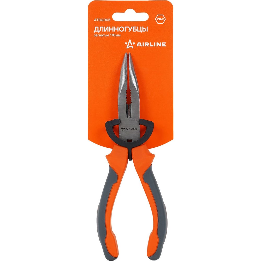 Изображение товара Длинногубцы Airline 170 мм изогнутые, сталь, двухкомпонентные рукоятки