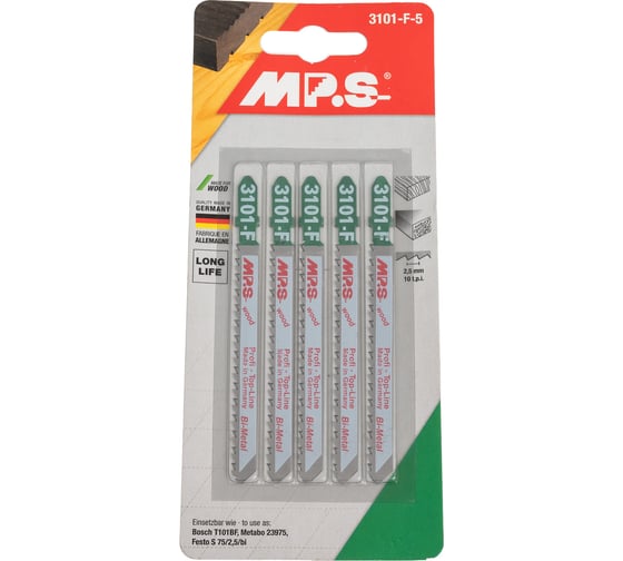 Изображение товара Полотно для лобзика по дереву MPS T101BF, 5 шт 3101-F-5