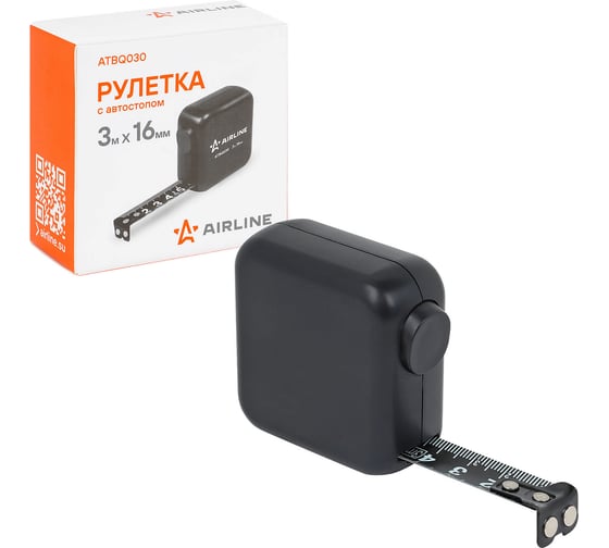 Изображение товара Рулетка в ударопрочном корпусе Airline 3м, 16 мм, автостоп, магнитный зацеп, двусторонняя шкала ATBQ030