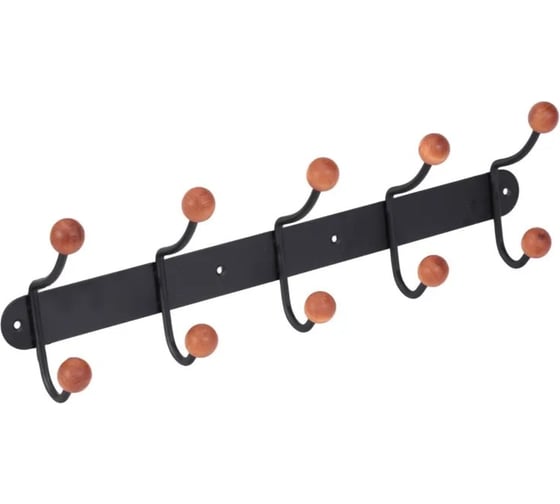 Изображение товара Настенная вешалка Домарт на планке, 5 двойных крючков, черный/орех 171152