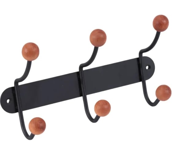 Изображение товара Настенная вешалка на планке Домарт 3 двойных крючка, черный/орех 171151