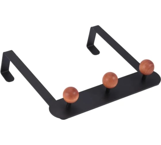 Изображение товара Вешалка на дверь Домарт на планке, 3 крючка, черный/орех 171149