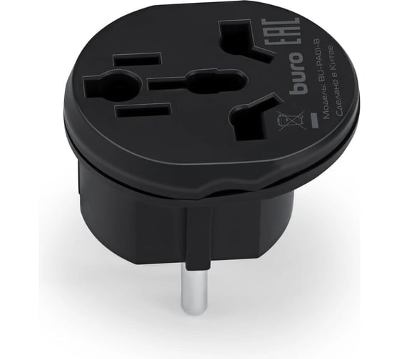 Изображение товара Адаптер-переходник BURO BU-PA01-B 1 розетка, черный, пакет ПЭ 1844152