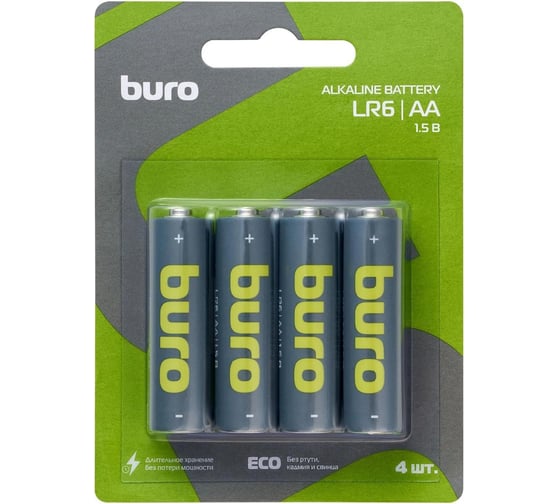 Изображение товара Батарея BURO Alkaline LR6 AA, 4 шт. блистер 1776118