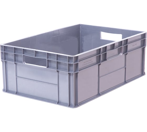 Изображение товара Ящик полимерный Тара.ру 600х400х220 стенки сплошные, дно гладкое, 2 открытые ручки, серый 32478