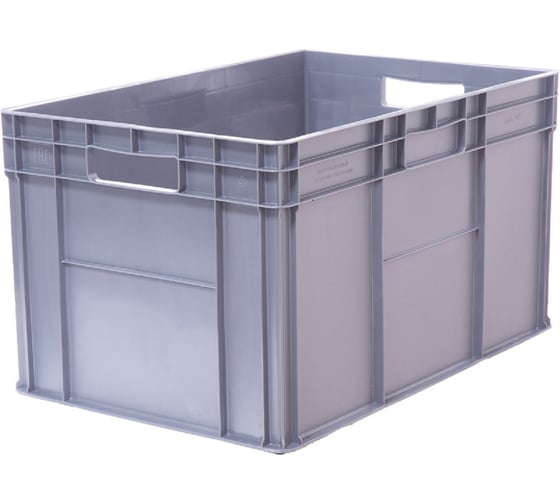 Изображение товара Ящик полимерный Тара.ру 600х400х340 стенки сплошные, дно гладкое, 2 открытые ручки, цв. серый 32477