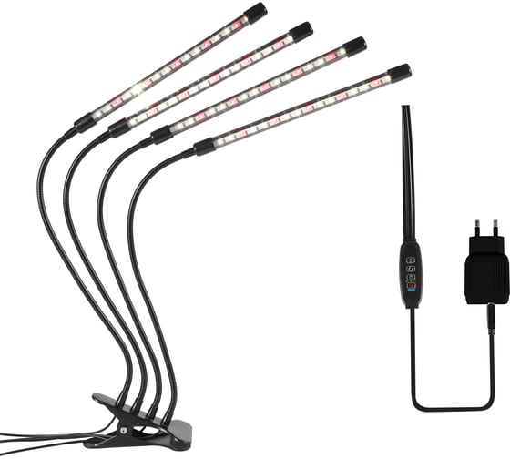 Изображение товара Фитосветильник светодиодный Фарлайт на прищепке 18 Вт 4 головы с таймером полный спектр FAR002420