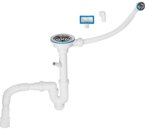 Изображение товара Сифон для кухни AV Engineering прямоточный с аварийным выходом, отвод, выпуск 70 мм, 1 1/2-40/50 мм, AVE129741