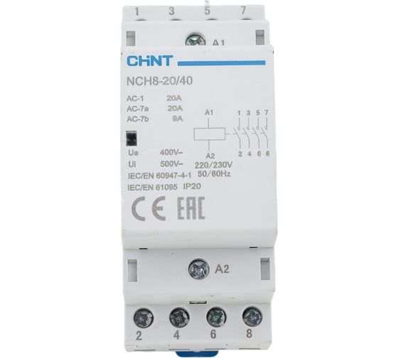 Изображение товара Модульный контактор CHINT NCH8-20/40 20A 4НО AC 220/230В 50Гц 256085