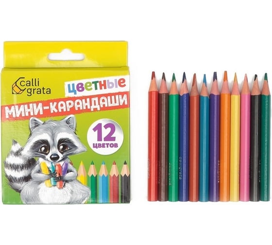 Изображение товара Карандаши Calligrata 12 цветов, мини, в картонной коробке 712039