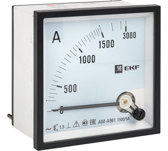 Изображение товара Аналоговый амперметр EKF AMA-961, на панель 96х96, квадратный, 1500 А, трансформатор. подключение ama-961-1500