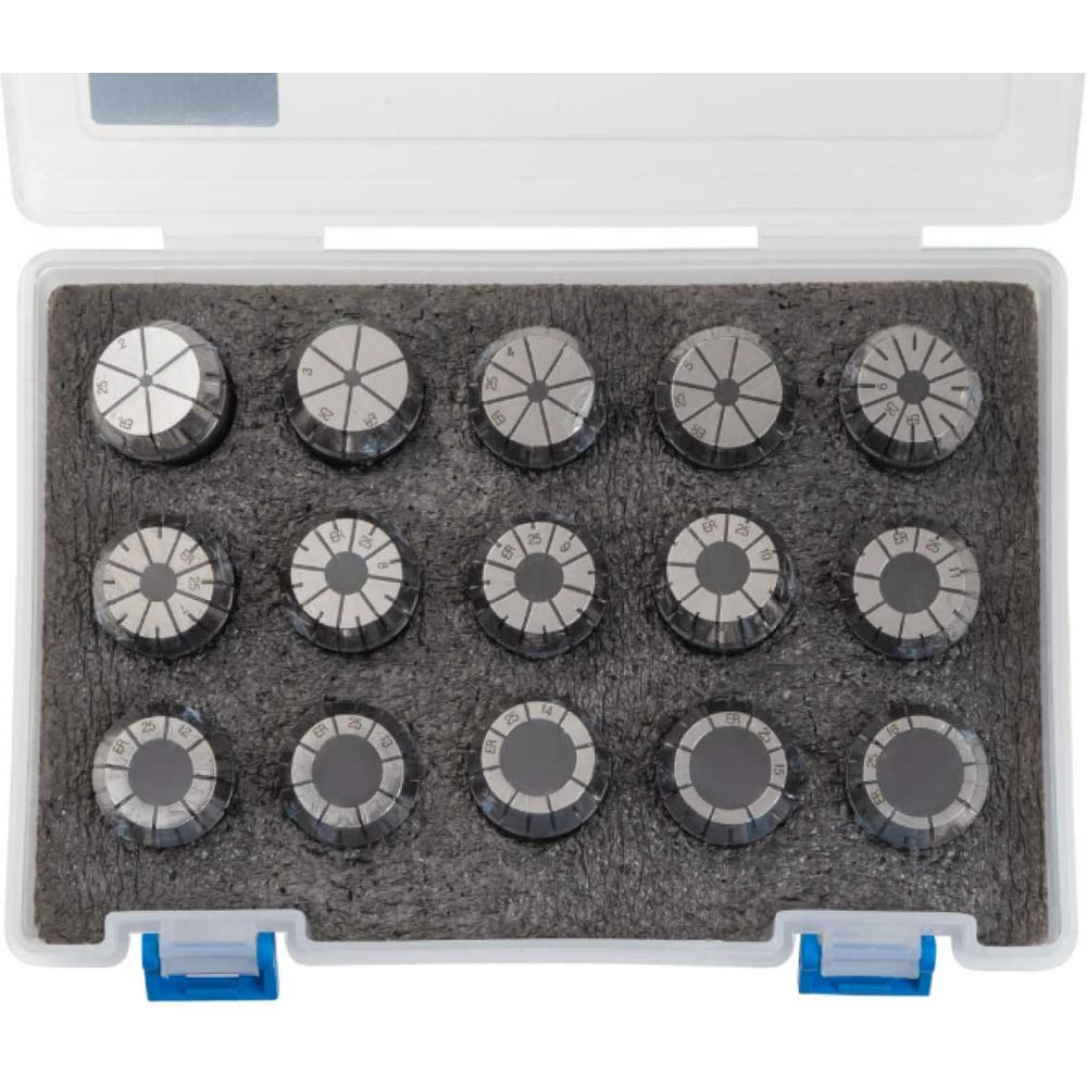 Изображение товара Набор цанг ER25 15 шт 2-16 мм в пластиковом кейсе JSD cb20006