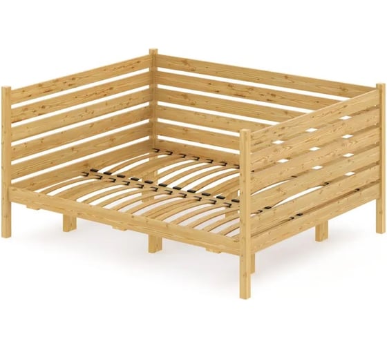 Изображение товара Двуспальная тахта Solarius из массива сосны с ортопедическим основанием и высокими бортиками, 120x190 см (габариты 130x200), лакированная tahta-spin120-190lak-orto