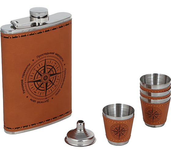 Изображение товара Набор походный AZOR FISHING фляга, 4 стопки, воронка, нержав.сталь 127-037