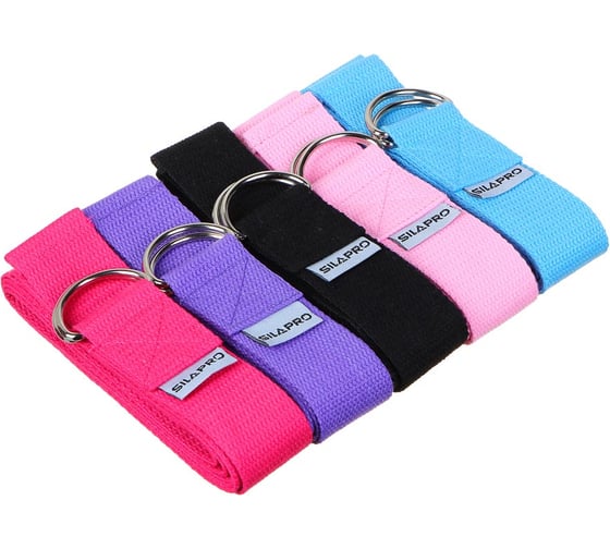 Изображение товара Ремень для йоги SILAPRO растяжки и пилатеса с кольцами, 180x3.8 см, хлопок, 5 цветов 093-011