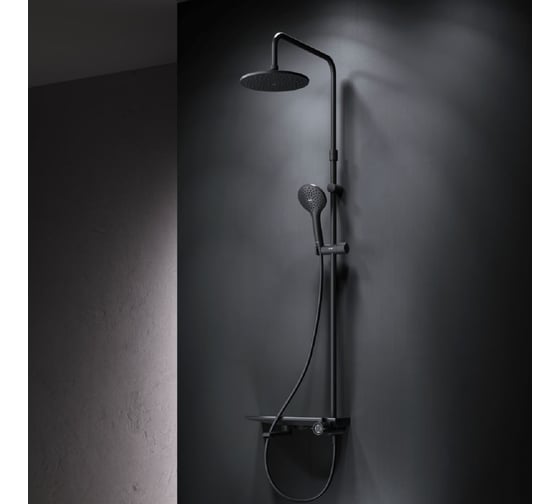 Изображение товара Душевая система AM.PM Gem смеситель-полка для ванны/душа, душевая штанга, верхний душ 220 мм, ручной душ, черный F0790722