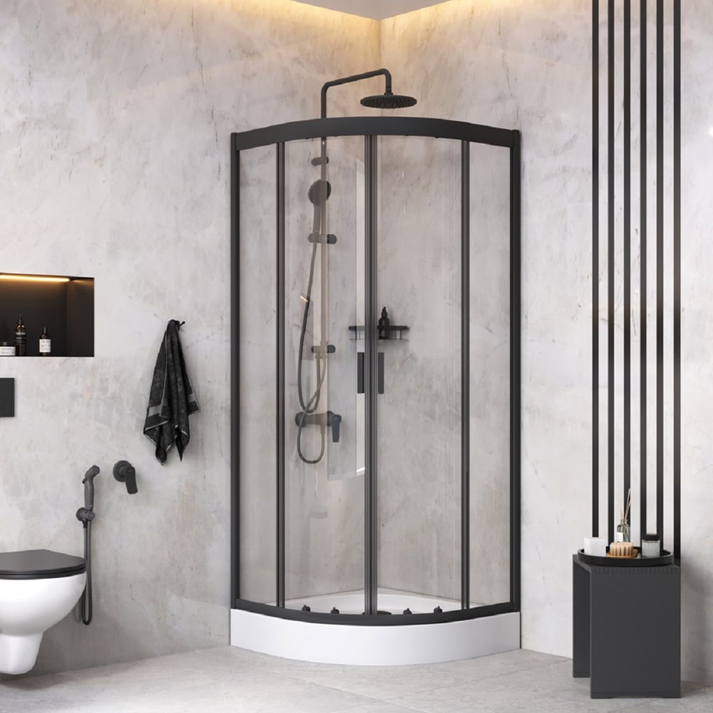Изображение товара Комплект AM.PM Gem ограждение 80х80, черный, евро-душевая