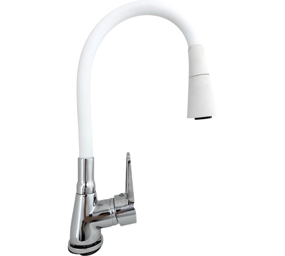 Изображение товара Смеситель для кухни Rainsberg хром, с гибким белым силиконовым изливом R0693F
