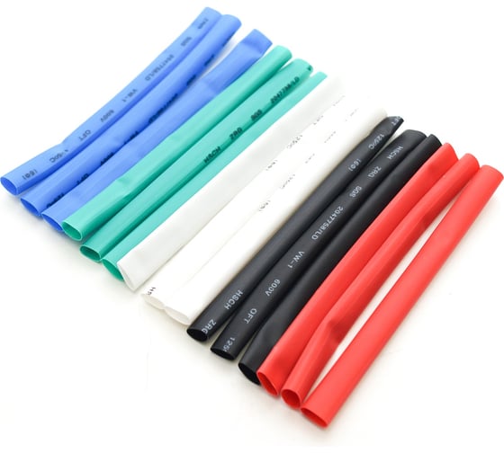 Изображение товара Термоусадочная трубка Jilion Н-р 6:3, 15 шт. по 10 см, 5 цветов (по 3 шт: бел., зел.,син., красн., черн.) 9536553