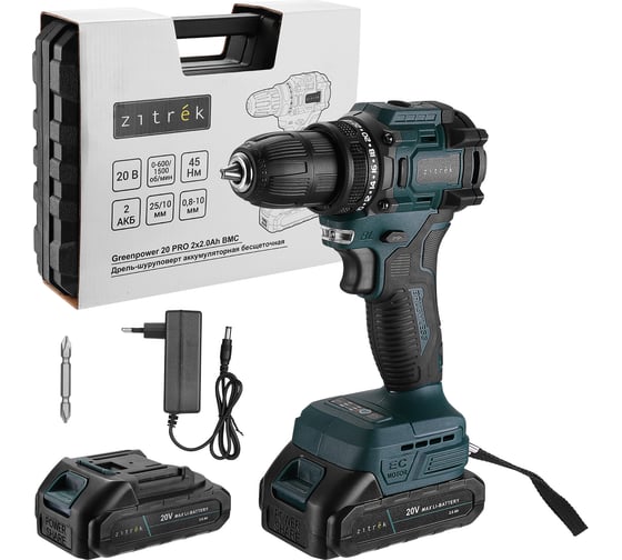 Изображение товара Дрель-шуруповерт аккумуляторная бесщеточная Zitrek Greenpower 20 PRO в кейсе, 20В, 2x2.0Ач 085-1314