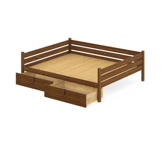 Изображение товара Тахта двуспальная Solarius из массива сосны со сплошным основанием, 140x180 см, габариты 150x190 см, с двумя выкатными ящиками, цвет темного дуба tahta140-180temd-full-2yash