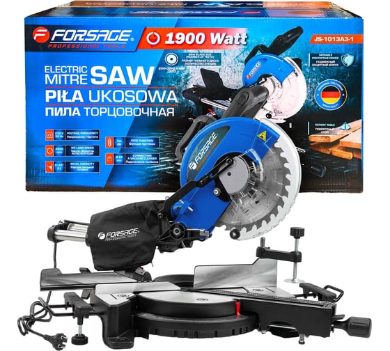 Изображение товара Пила торцовочная Forsage  (230V, 1900W, 4800об/мин, диск 254х30х2.4мм) F-JS-1013A3-1(61260)