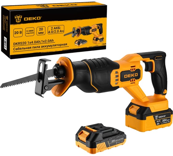 Изображение товара Сабельная пила аккумуляторная DEKO DKHS20 PRO 20В, 2 АКБ: 1x4.0Ач, 1x2.0Ач 085-1128