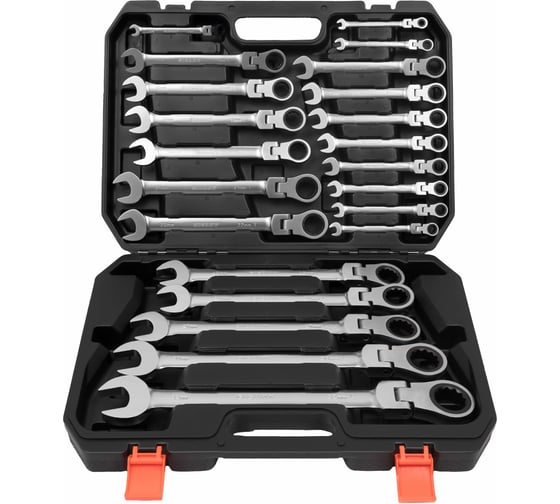 Изображение товара Набор комбинированных трещоточных шарнирных ключей Gigant в пластиковом кейсе 22 шт GKHC-22