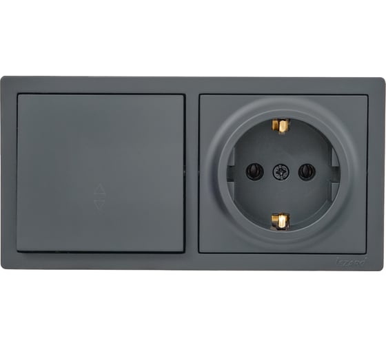 Изображение товара Выключатель Lezard LETO проходной и розетка с/з, графит горизонталь 752-3400-170BVP