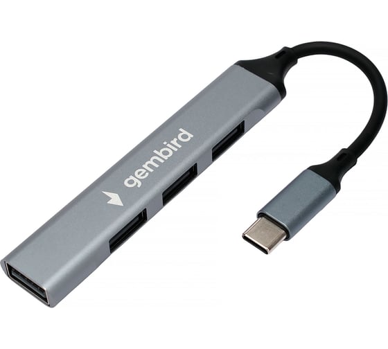 Изображение товара Разветвитель Gembird USB2.0, 4xUSB2.0, кабель Type-C 10см, алюминий, пакет, UHB-C201