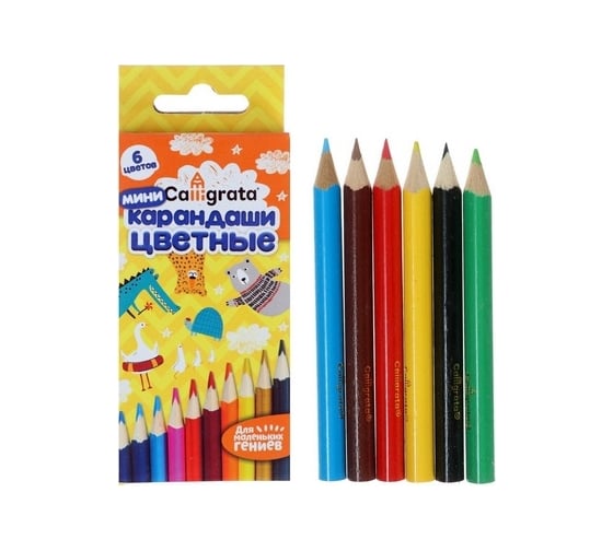 Изображение товара Карандаши Calligrata 6 цветов, мини, в картонной коробке, деревянные, треугольные 1014630