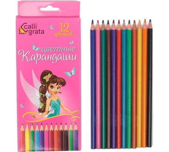 Изображение товара Карандаши Calligrata Принцесса 12 цветов, в картонной коробке, деревянные, шестигранные 129802