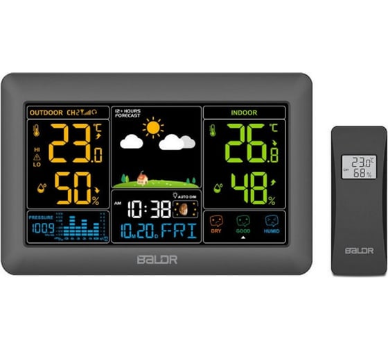 Изображение товара Метеостанция цифровая беспроводная BALDR c диаграммой давления, черный B0388WST2H2PR-V4-BLACK