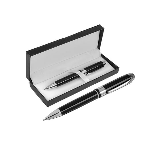Изображение товара Поворотная шариковая подарочная ручка Calligrata в кожзам футляре, корпус черно-серебристый 3590836