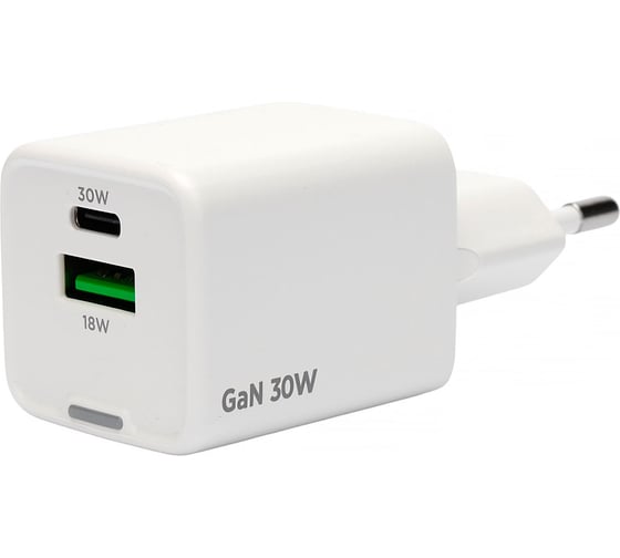 Изображение товара Зарядное устройство Cablexpert 30Вт GaN, 3А, QC4.0/PD, 1xUSB, 1xType-C, белый, пакет, MP3A-PC-63