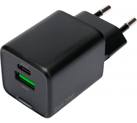 Изображение товара Зарядное устройство Cablexpert 20Вт GaN, 3А, QC4.0/PD, 1xUSB, 1xType-C, черный, пакет, MP3A-PC-62