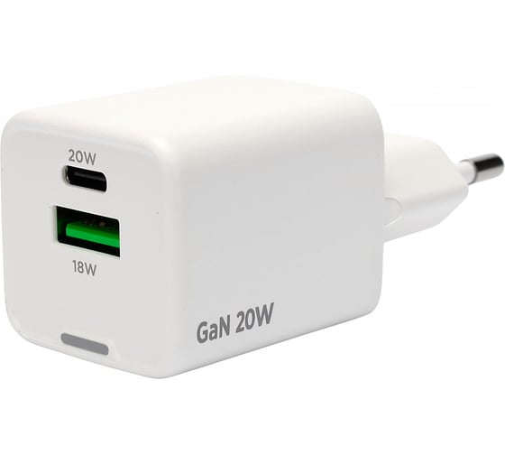 Изображение товара Зарядное устройство Cablexpert 20Вт GaN, 3А, QC4.0/PD, 1xUSB, 1xType-C, белый, пакет, MP3A-PC-61