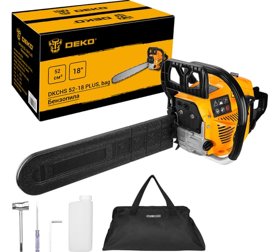 Изображение товара Бензопила DEKO DKCHS 52-18 PLUS, 3,8 л.с., 52 куб.см, 18, в сумке 085-2003