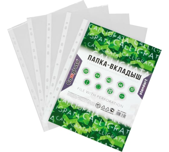 Изображение товара Вертикальный файл-вкладыш Calligrata А4, 40 мкм, матовый, 100 шт 6534841