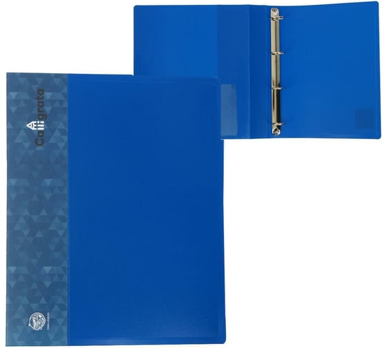 Изображение товара Пластиковая папка на 4 кольцах Calligrata А4, 40 мм, 700 мкм, внутренний карман, карман на корешок, синяя 6580754