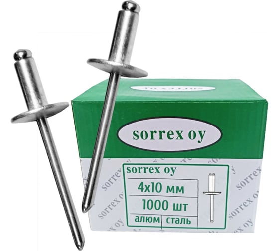 Изображение товара Заклепка вытяжная широкий бортик SORREX 4x10 бортик 12мм (1000штук) 2ASL 40100