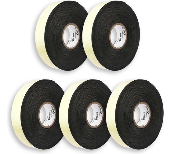 Изображение товара Изолента OXION высоковольтная, самослипающаяся, самоспекающаяся, 22ммх10м, черная, 5 шт. в упаковке, арт. OX-RTHVSF10M-5PCS