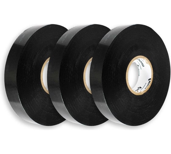 Изображение товара Изолента OXION высоковольтная, самослипающаяся, самоспекающаяся, 19ммх9м, черная, 3 шт. в упаковке, арт. OX-RTHVSF9M-3PCS