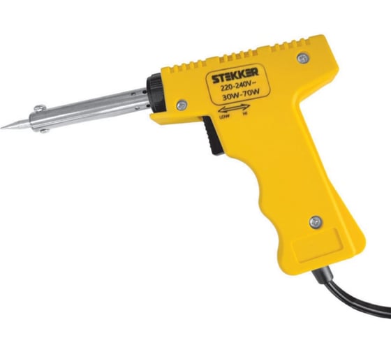 Изображение товара Паяльник импульсный STEKKER двухрежимный с нихромовым нагревателем 30/70Вт, долговечное жало,230В, PLE501-70 49816