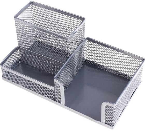 Изображение товара Подставка для канцелярских мелочей Calligrata 3 отделения сетка металл серая 548715