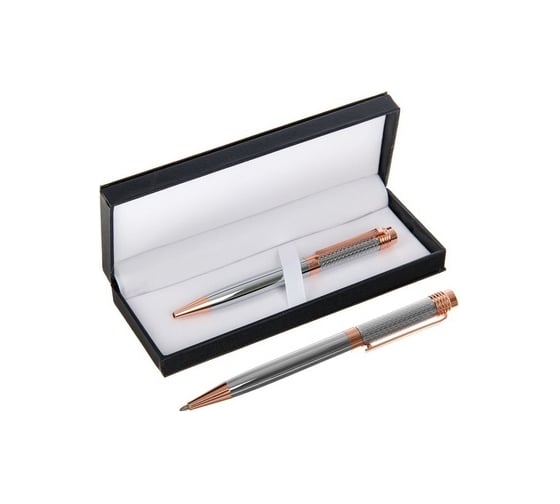 Изображение товара Поворотная шариковая подарочная ручка Calligrata VIP в кожзам футляре, корпус серебяно-золотистый 2415293