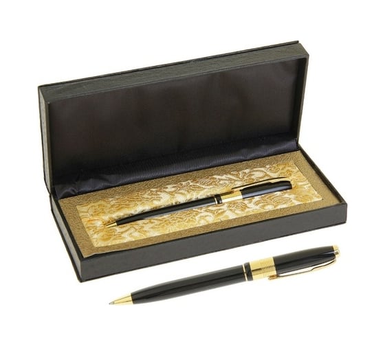 Изображение товара Поворотная шариковая подарочная ручка Calligrata Босс в кожзам футляре, корпус черный с золотом 240559