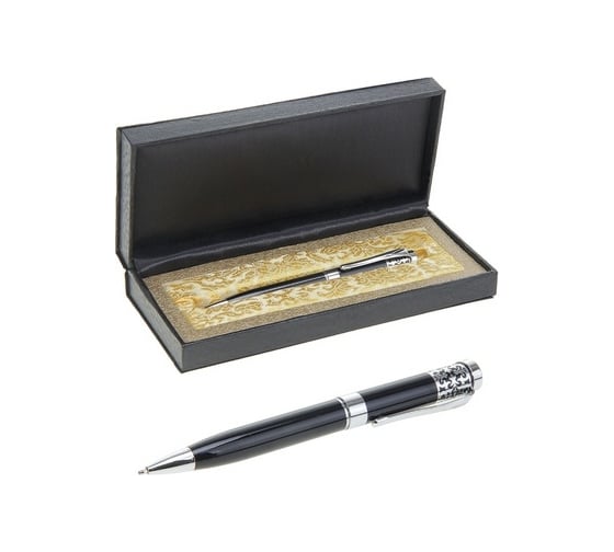 Изображение товара Поворотная шариковая подарочная ручка Calligrata Гравюра в кожзам футляре, корпус черно-серебристый 714153